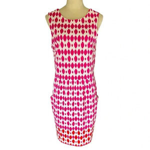 Jude Connally‎ Women Dress Sz XL Artsy Pockets Colorful Pink White Red Sheath